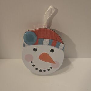Amazon Snowman Christmas Tin Ornament Gift Card Holder Metal Mint Condition